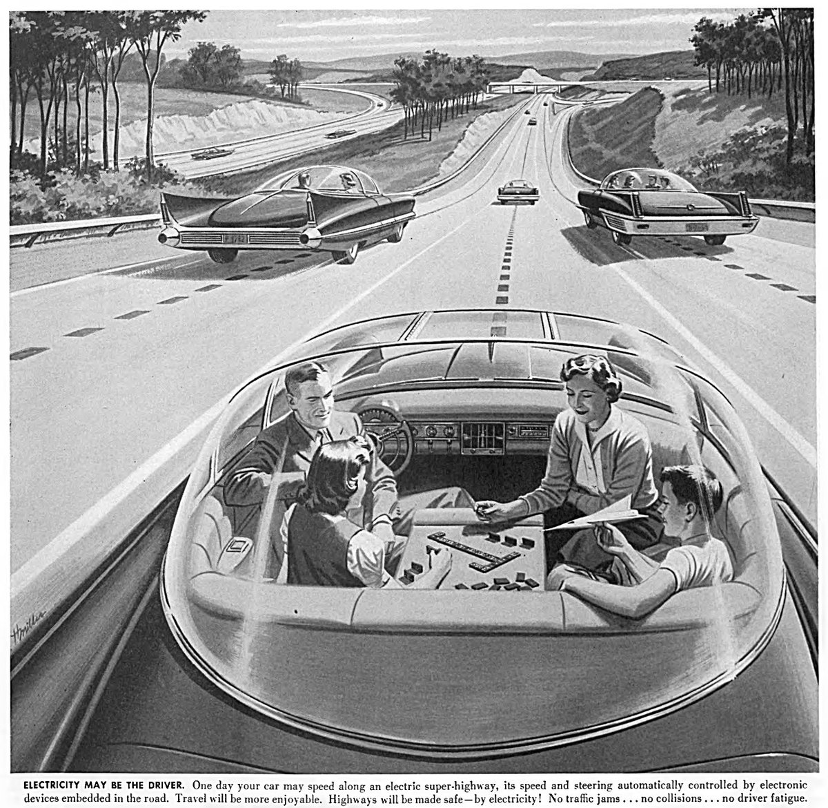 1957 Vision of Future Driverless Cars on Electric Super-Highway