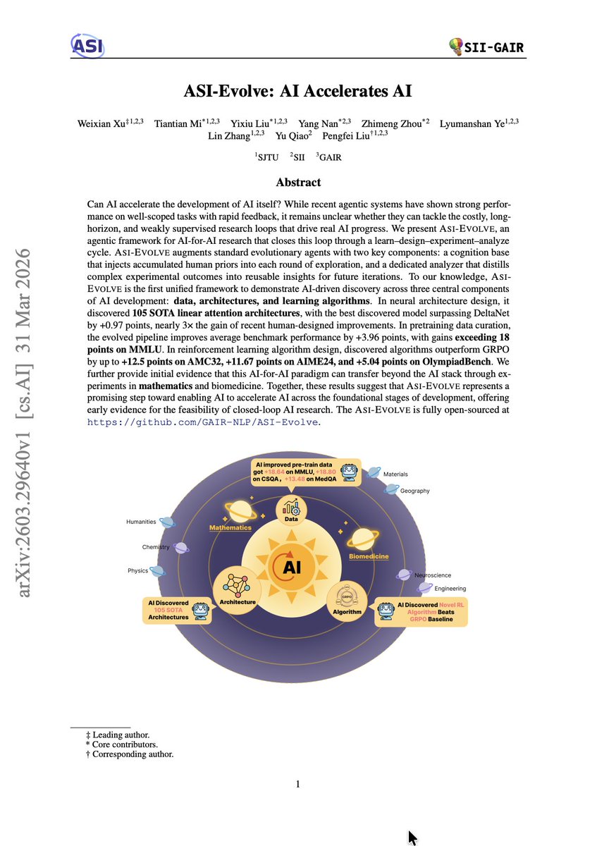 ASI-Evolve: AI Accelerates AI according to Xu et al.
