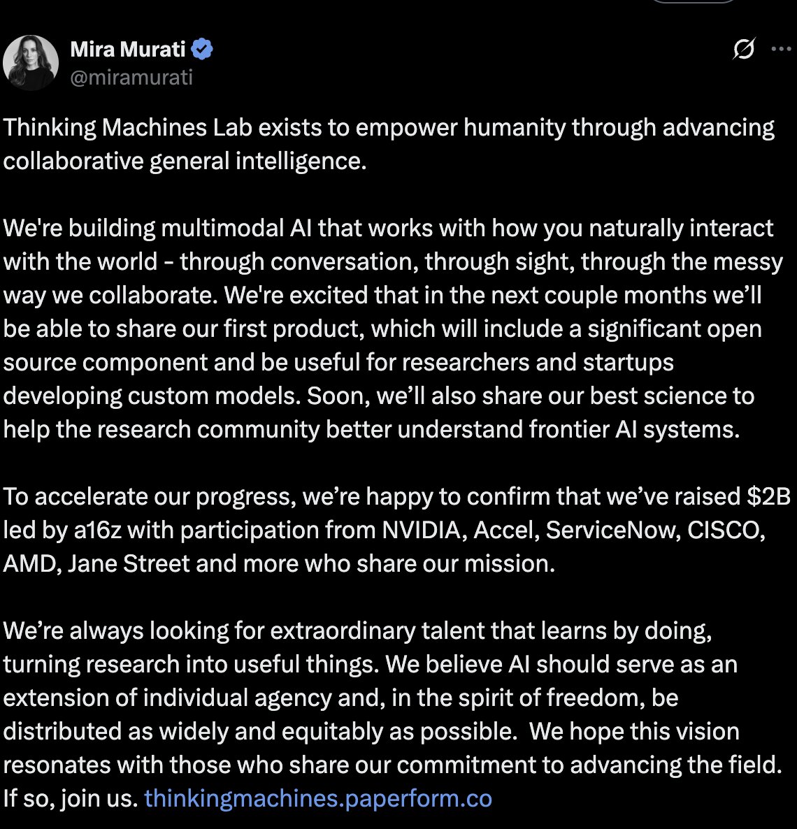 Mira Murati’s Thinking Machines Lab Raises $2B for Multimodal AI