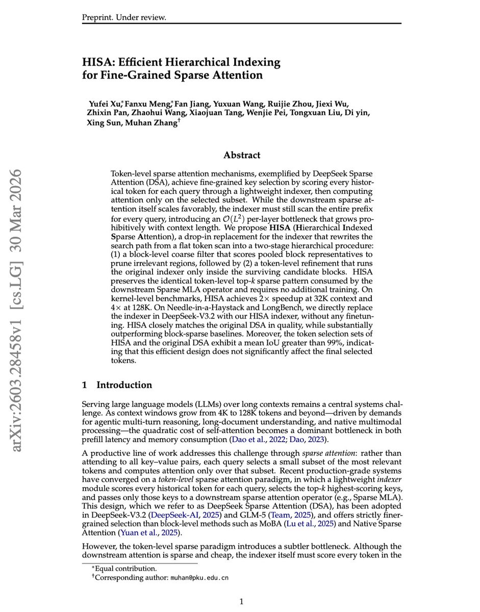 HISA: Hierarchical Indexing for Efficient Sparse Attention in LLMs