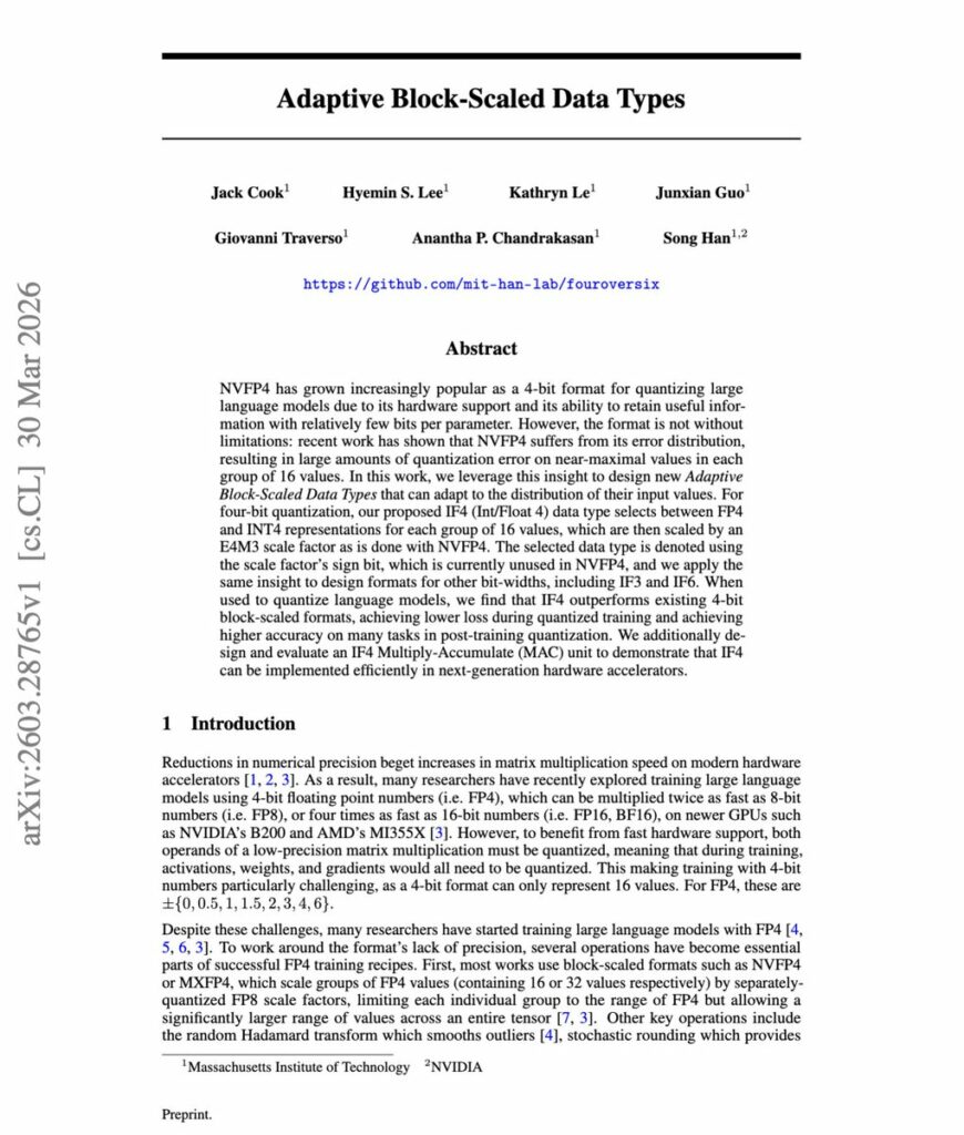 Adaptive Block-Scaled Data Types for Efficient 4-bit LLM Quantization ...