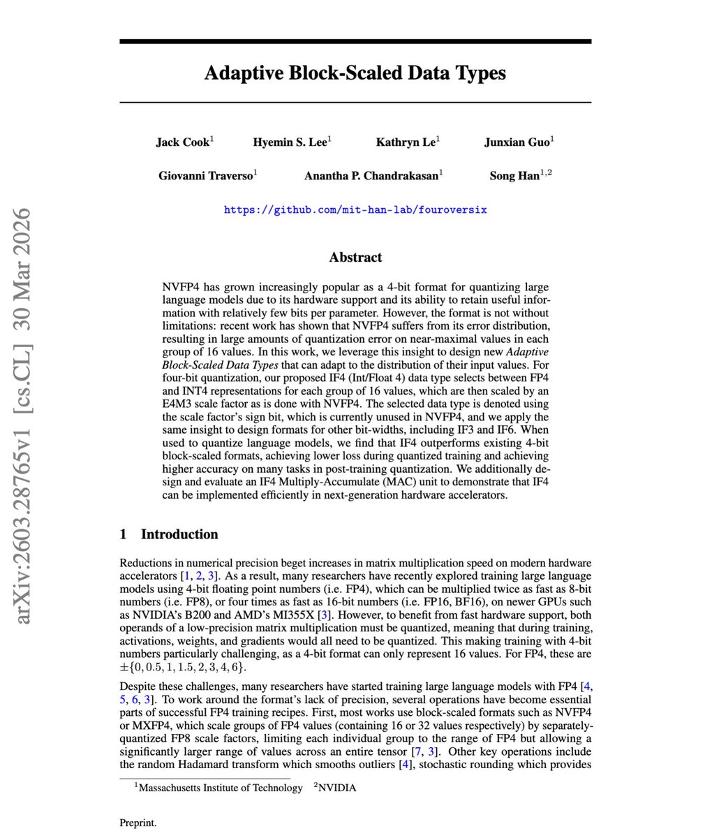Adaptive Block-Scaled Data Types for Efficient 4-bit LLM Quantization