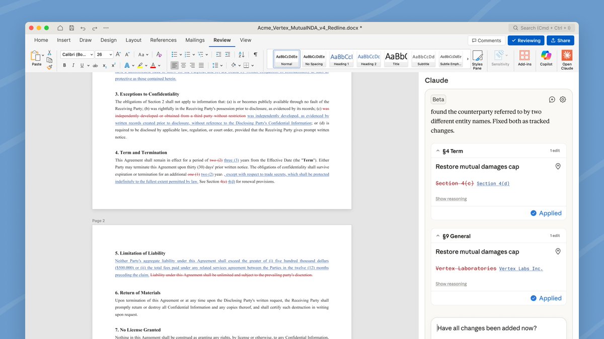 Claude Natively Integrated into Microsoft Office Suite
