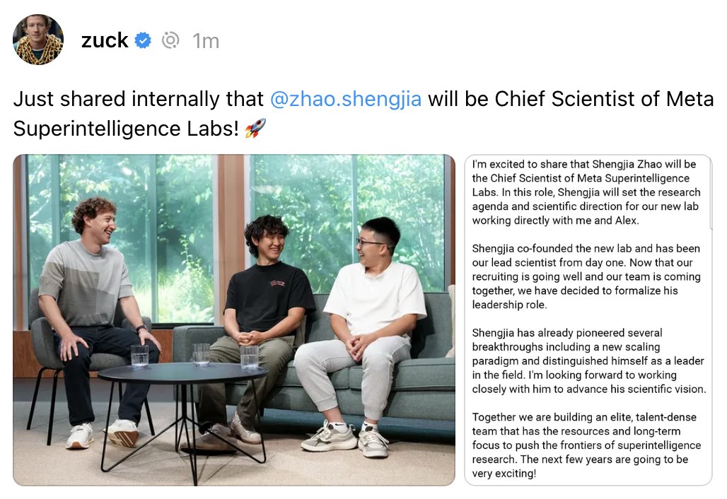 Meta Hires OpenAI Researcher Shengjia Zhao as Chief Scientist