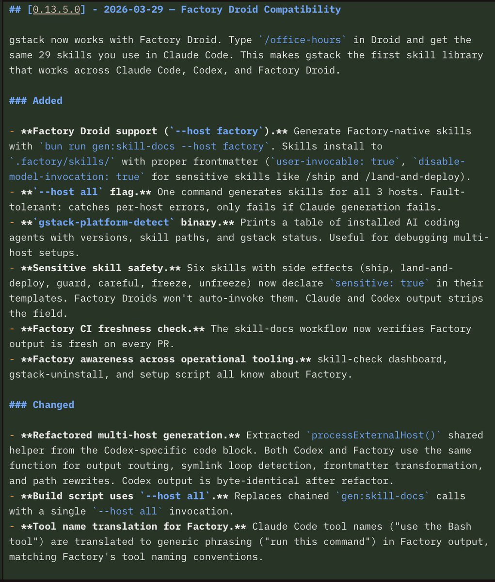 GStack now supports Factory Droid integration