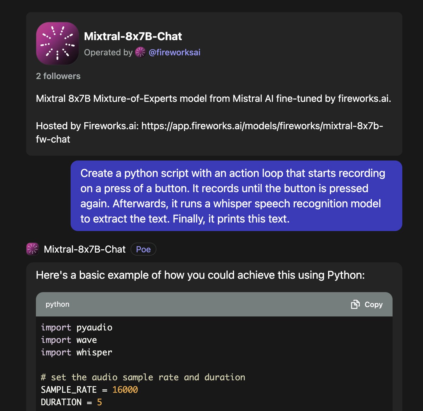 Mixtral 8x7B Chat Fine-Tuned Model Now Available on Poe