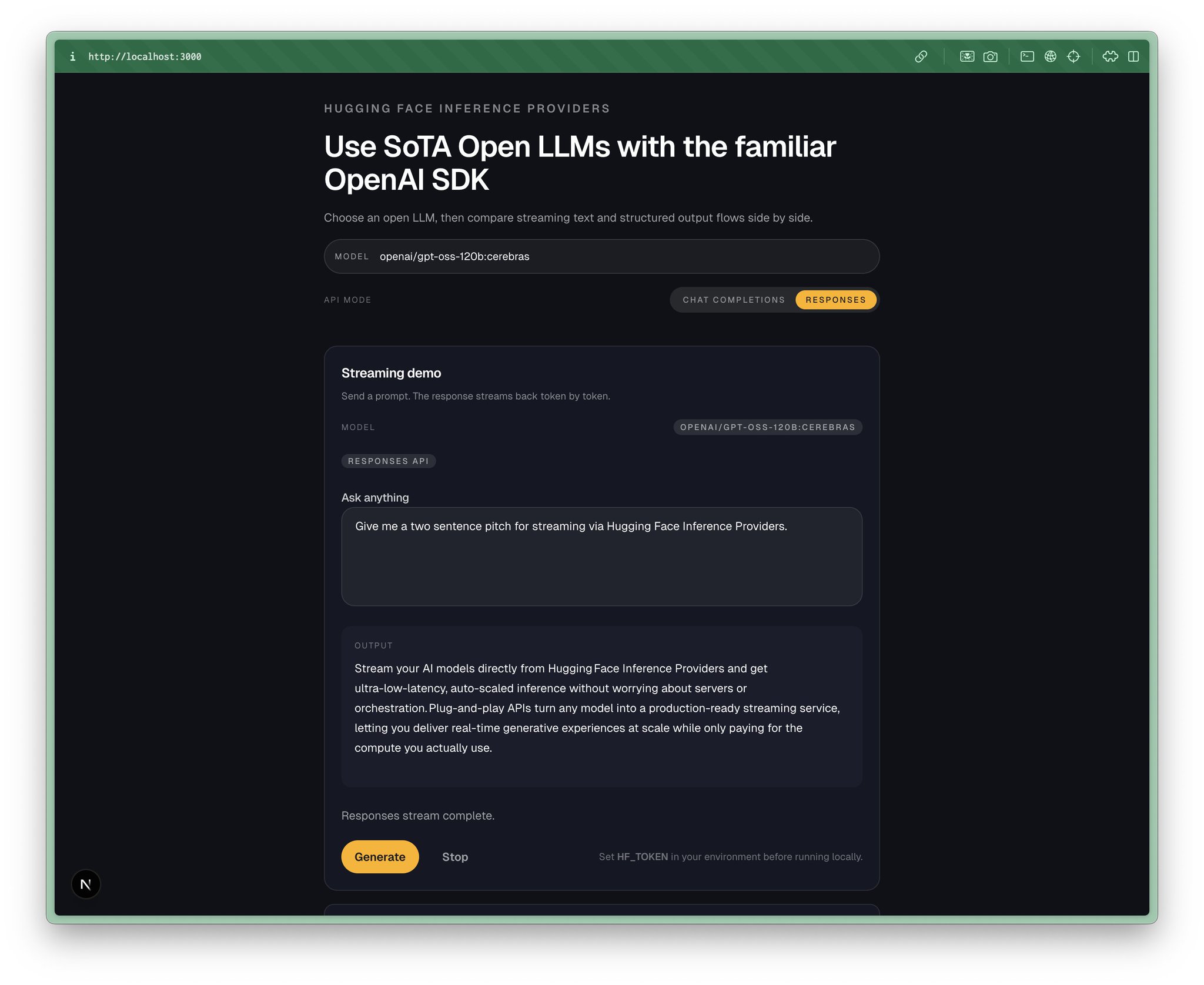 Inference Provider App Now Supports Responses API for Open Models