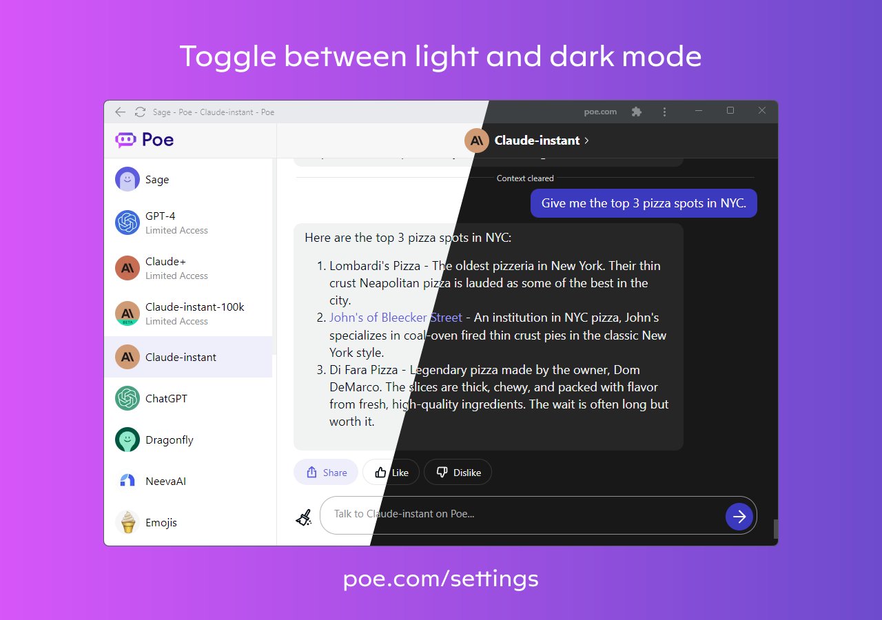 Poe launches manual light and dark mode toggle on web