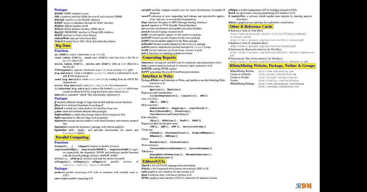 R Reference Card for Data Mining and Analytics