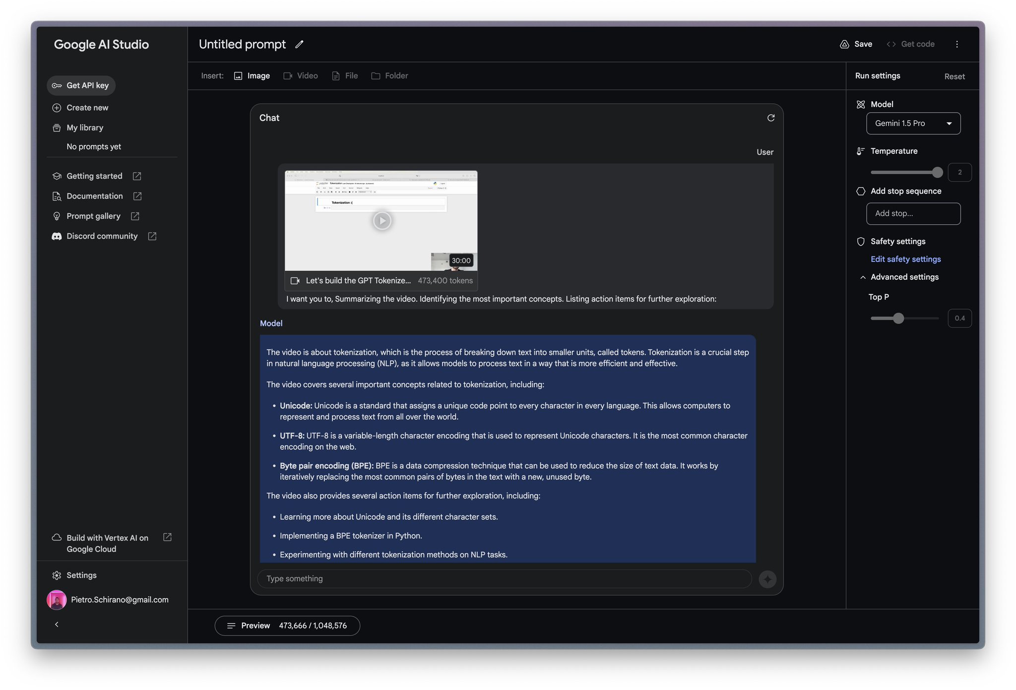 Gemini 1.5 Pro Analyzes Tokenization Video Content