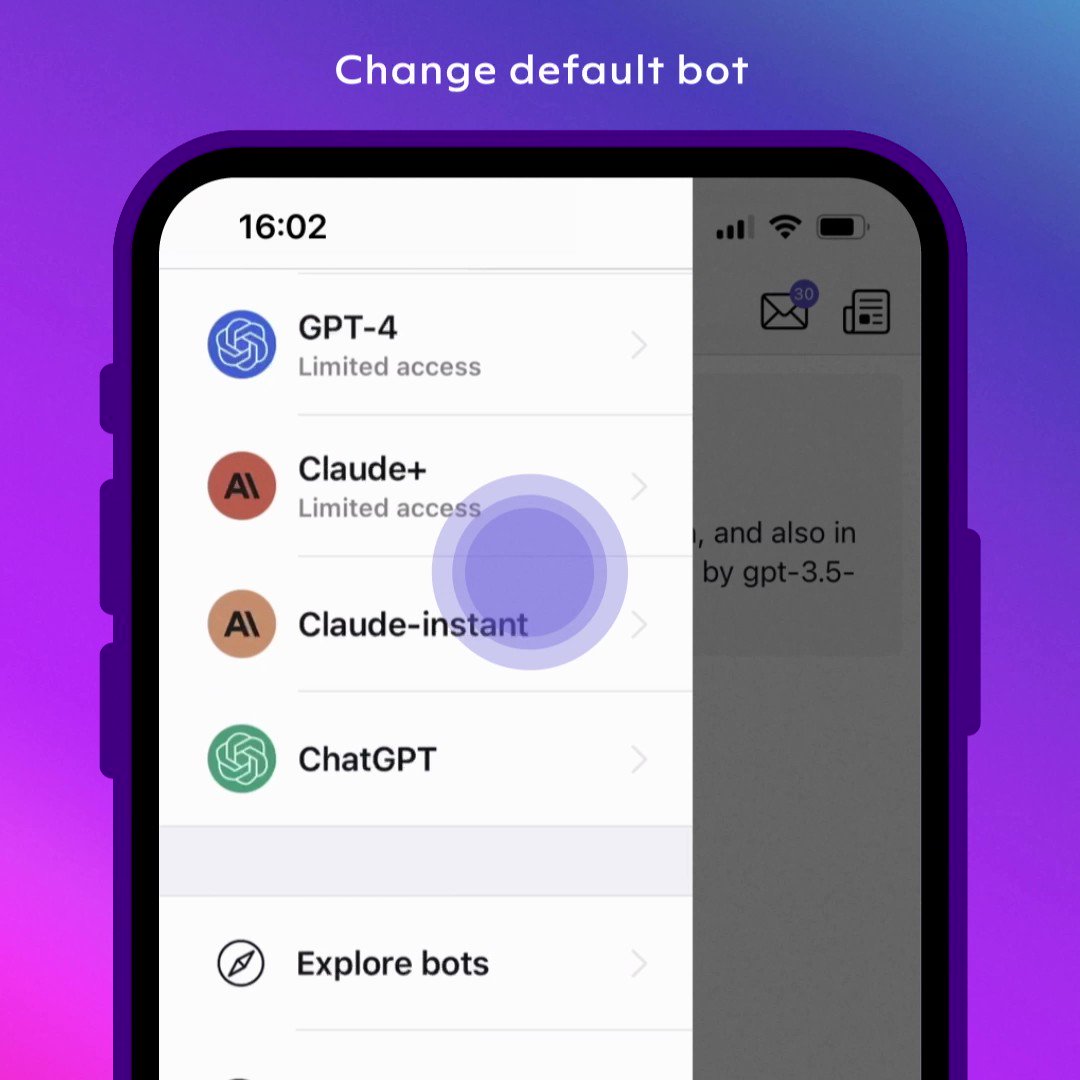 Poe adds default bot selection across iOS, web, Android