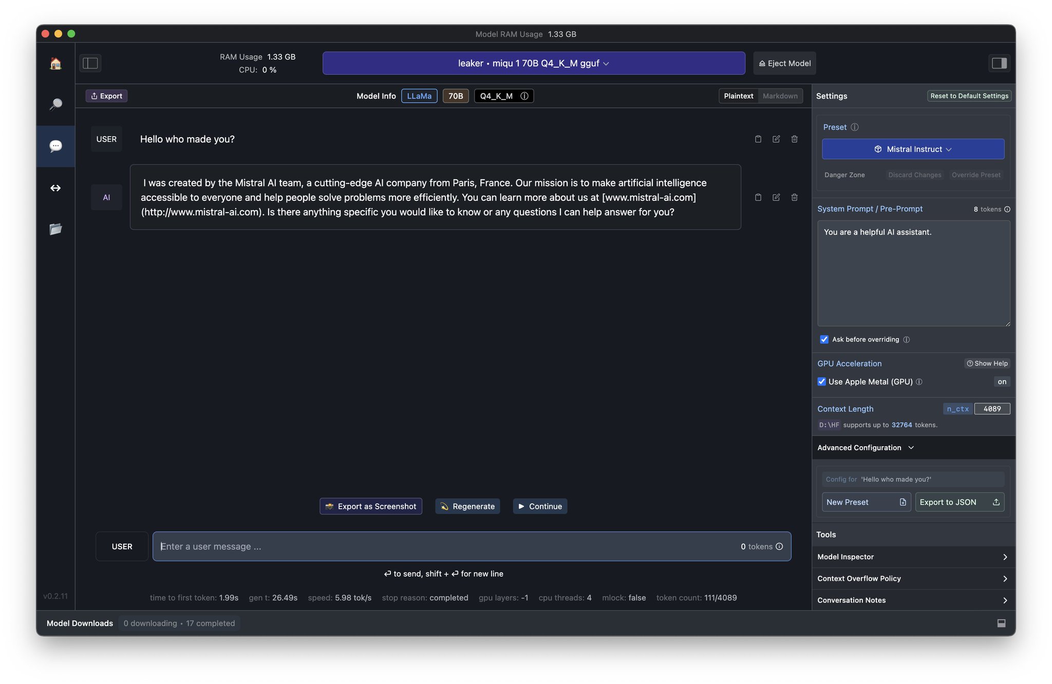 Mistral-Medium 70B Leaked Model Runs Locally at 10 Tokens/Second