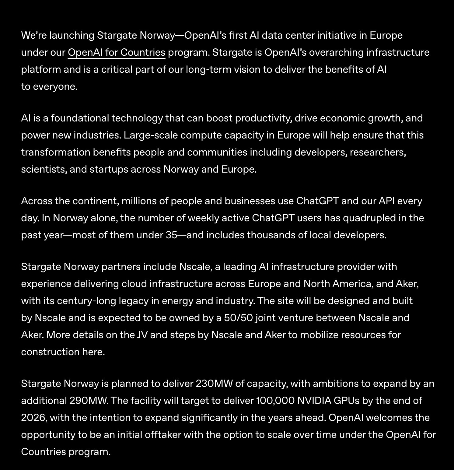 OpenAI Launches First European Data Center in Norway