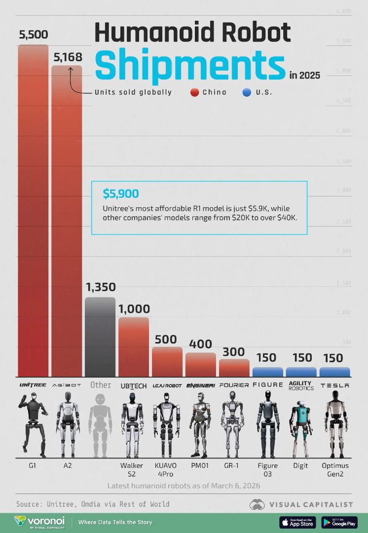 Ranking of Companies Shipping the Most Humanoid Robots