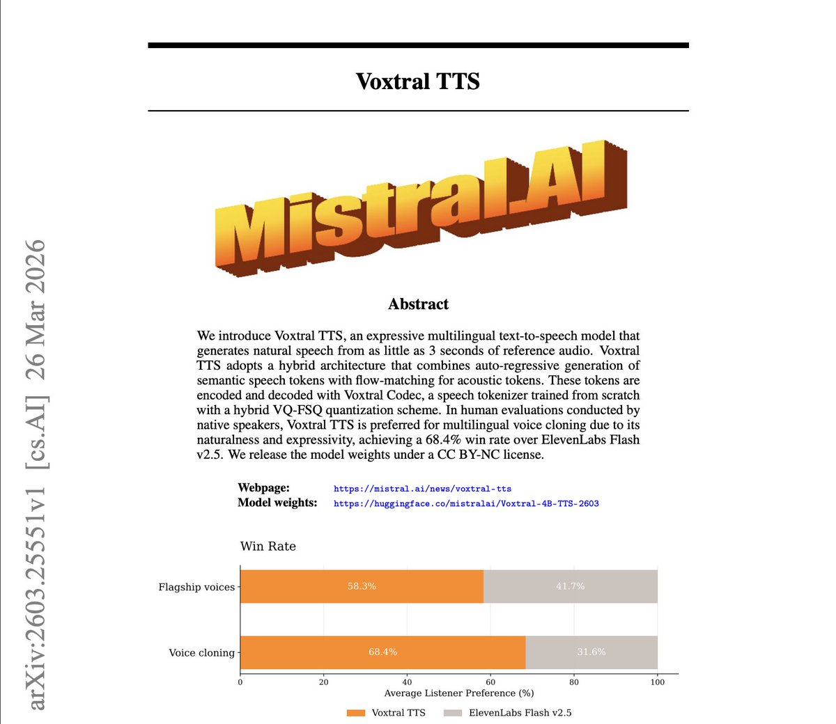 Voxtral TTS Research Paper Published