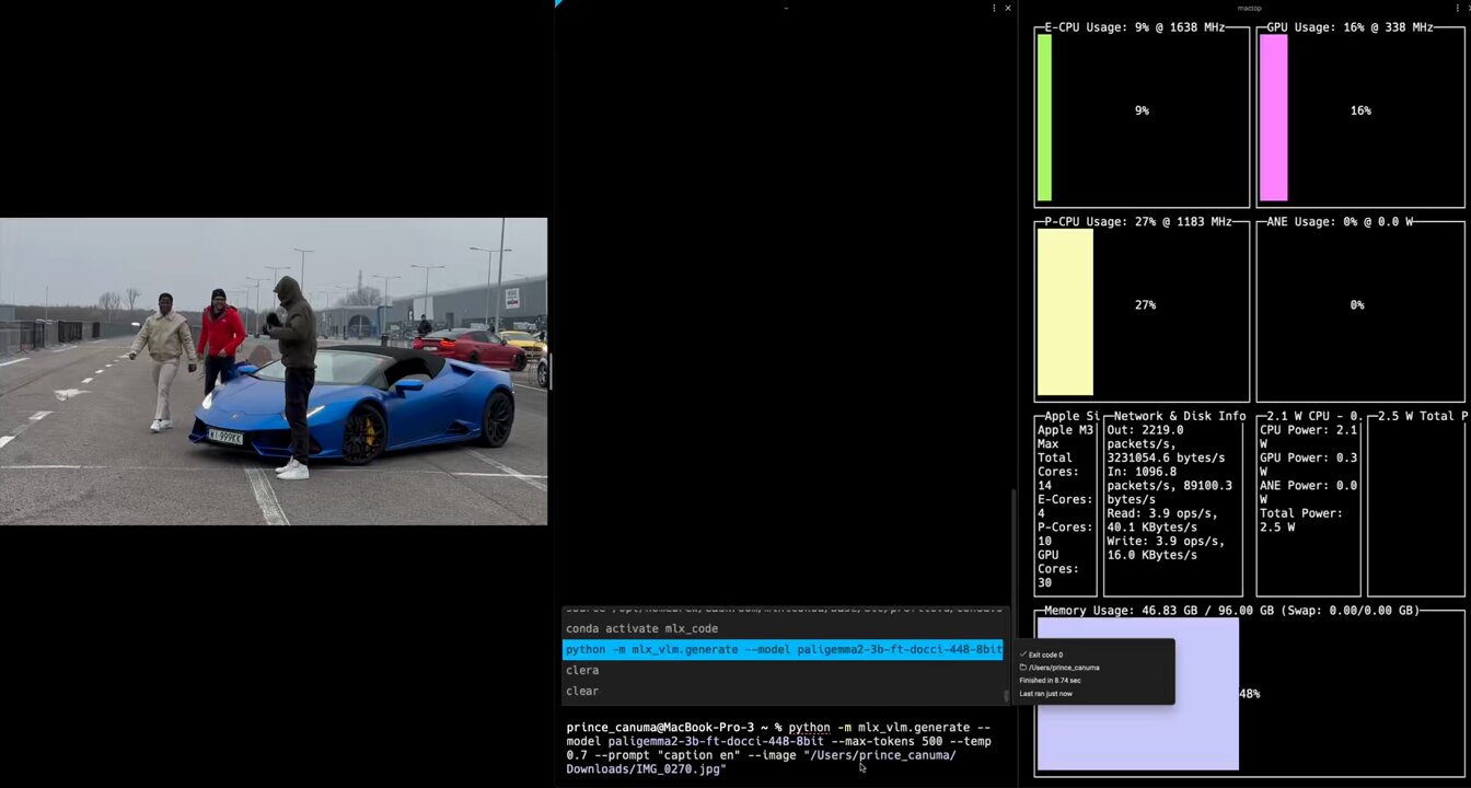 PaliGemma 2 Running 100% Local On-Device with MLX