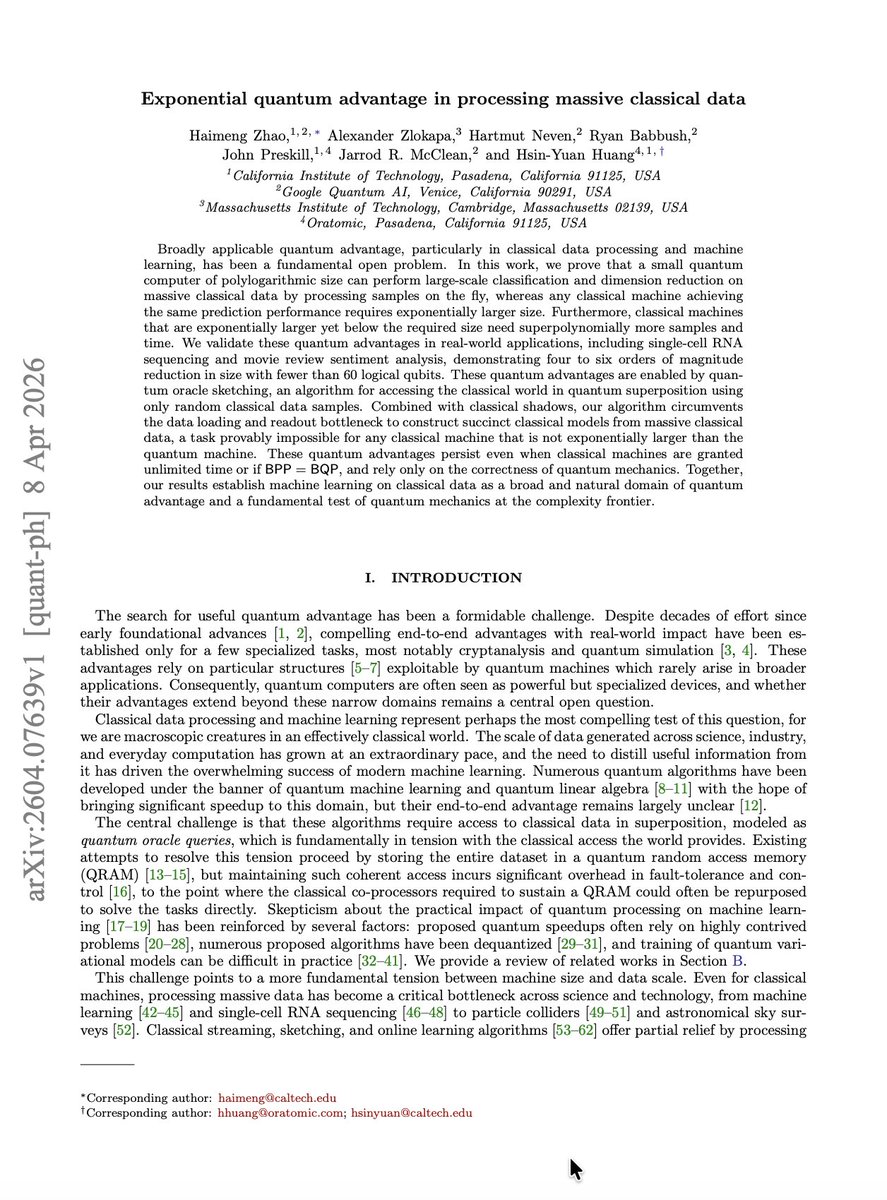 Exponential quantum advantage for processing massive classical data