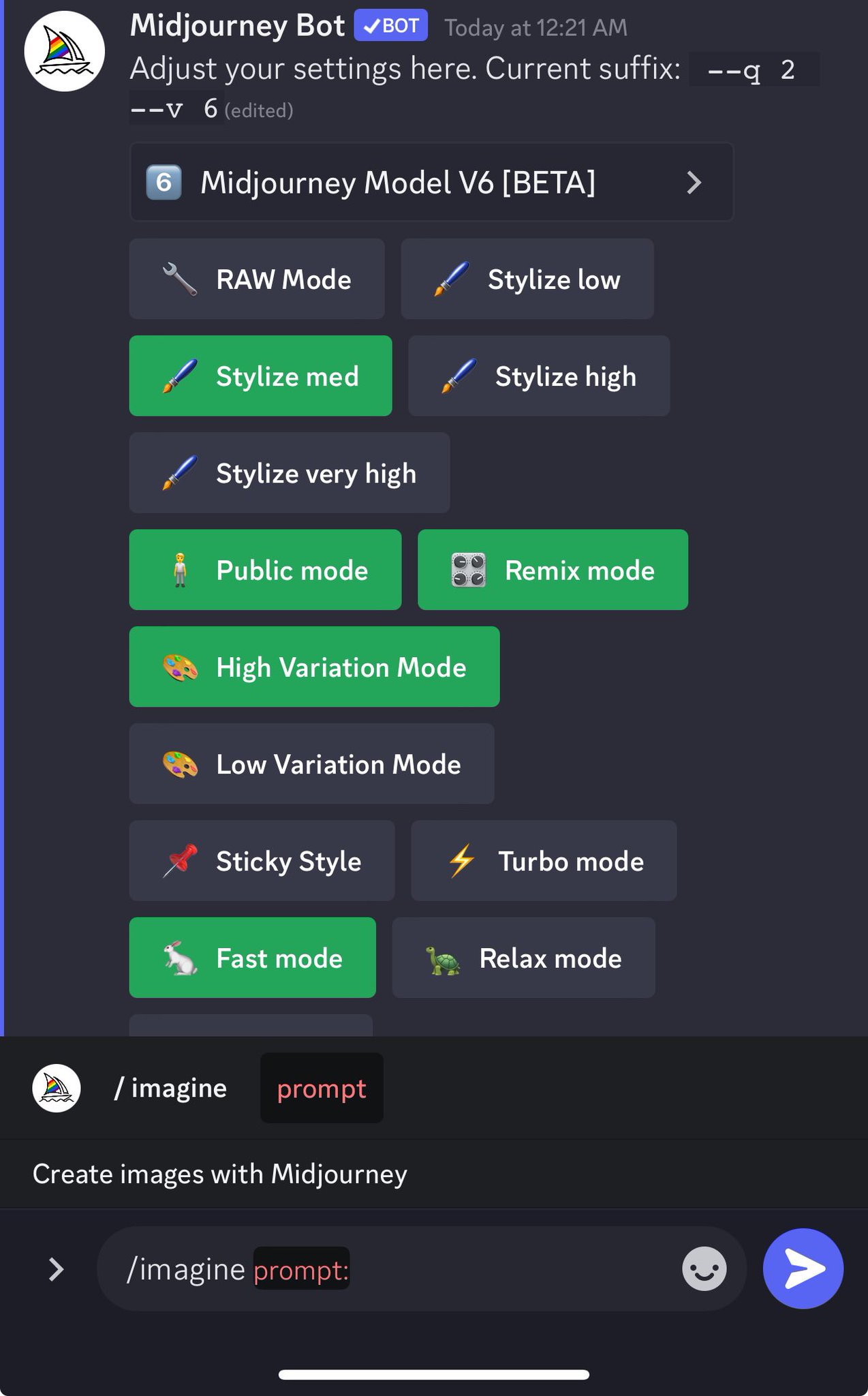 Midjourney V6 Now Available in Settings