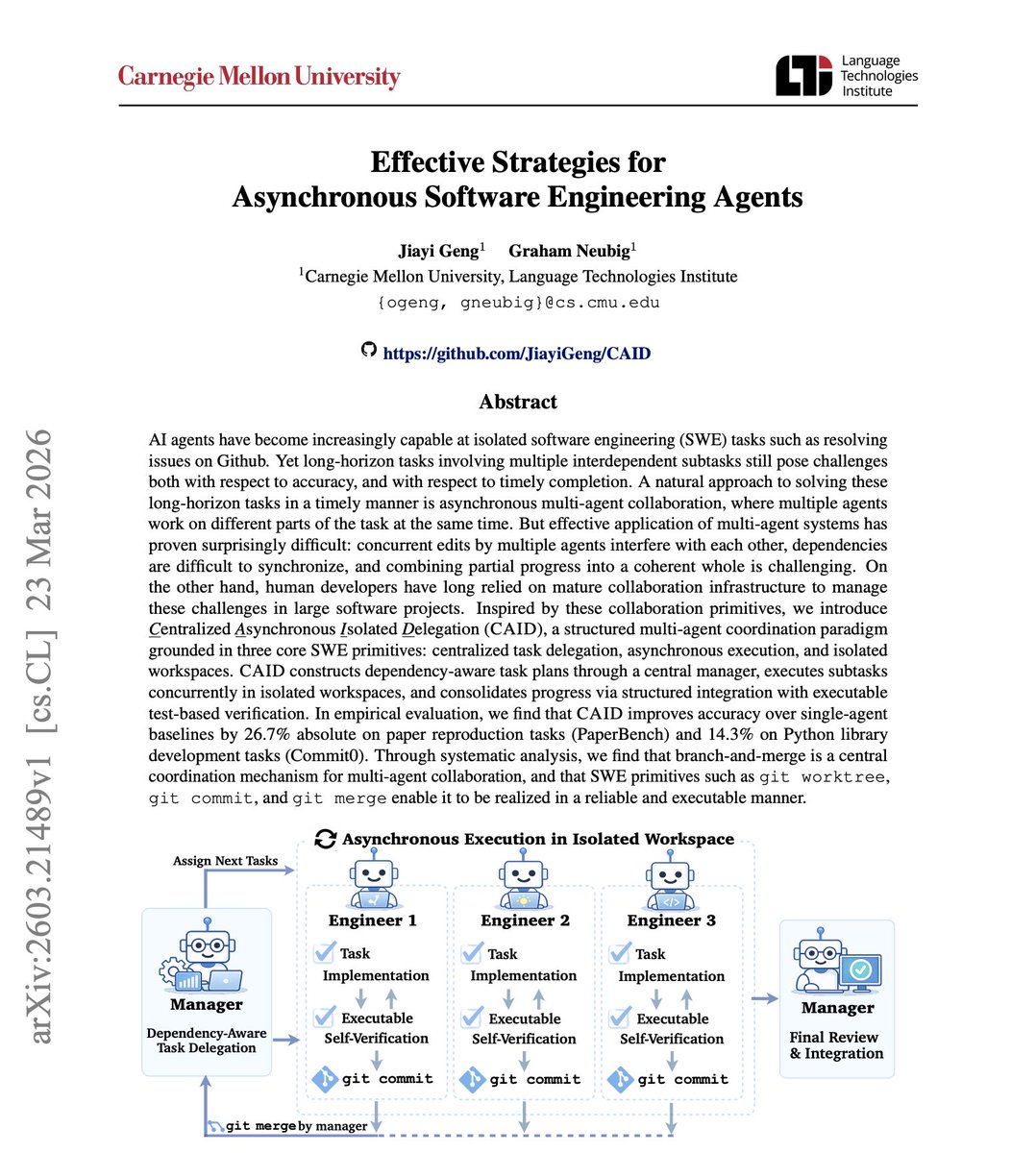 CAID: Multi-Agent Asynchronous Coordination for Software Engineering