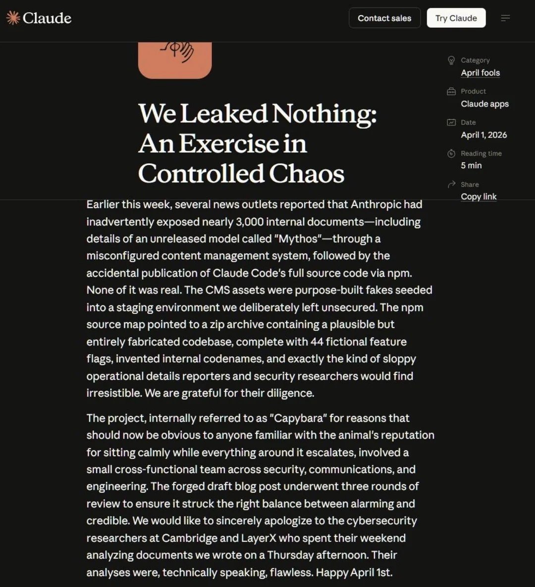 Anthropic Accused of Turning Claude Code Leak into April Fools Hoax