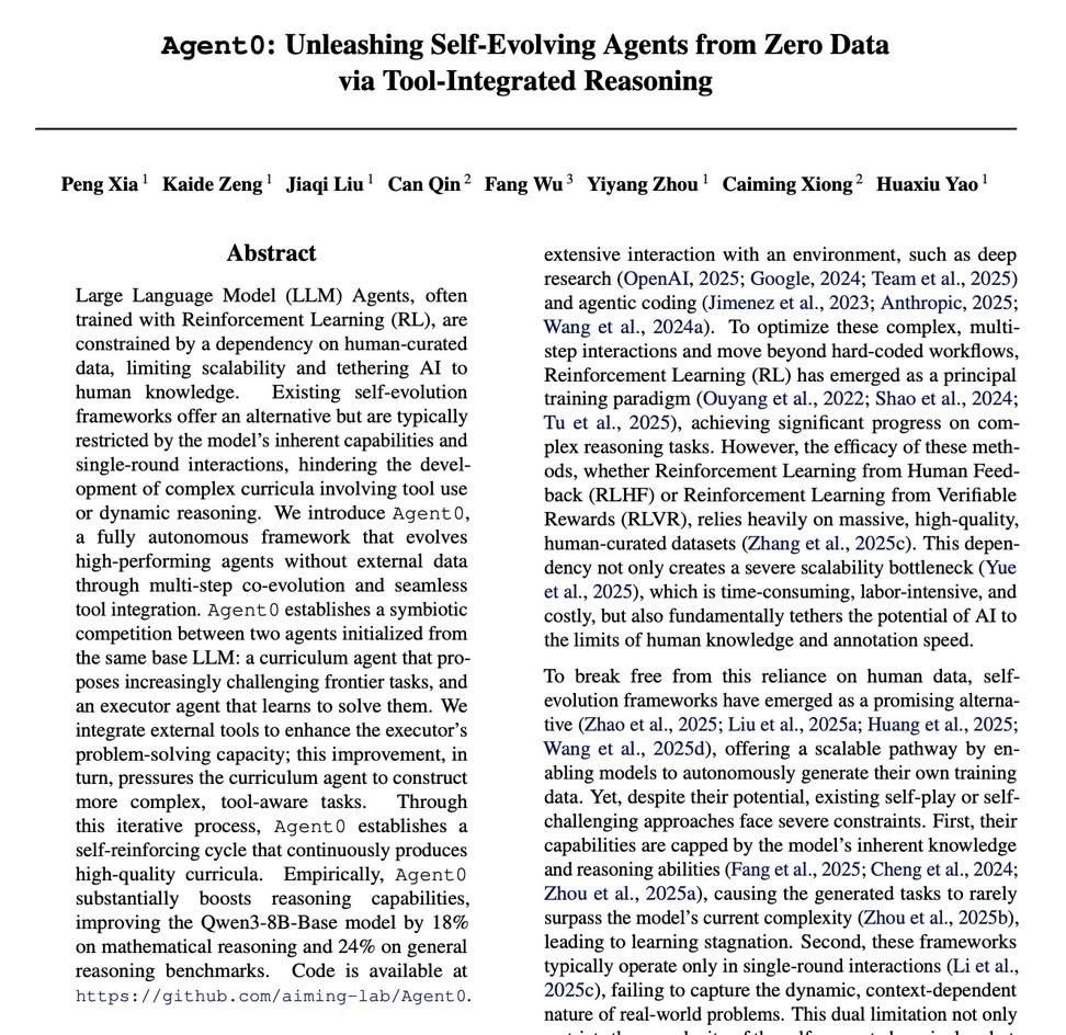 Stanford’s Agent0: AI System That Teaches Itself Without Human Supervision