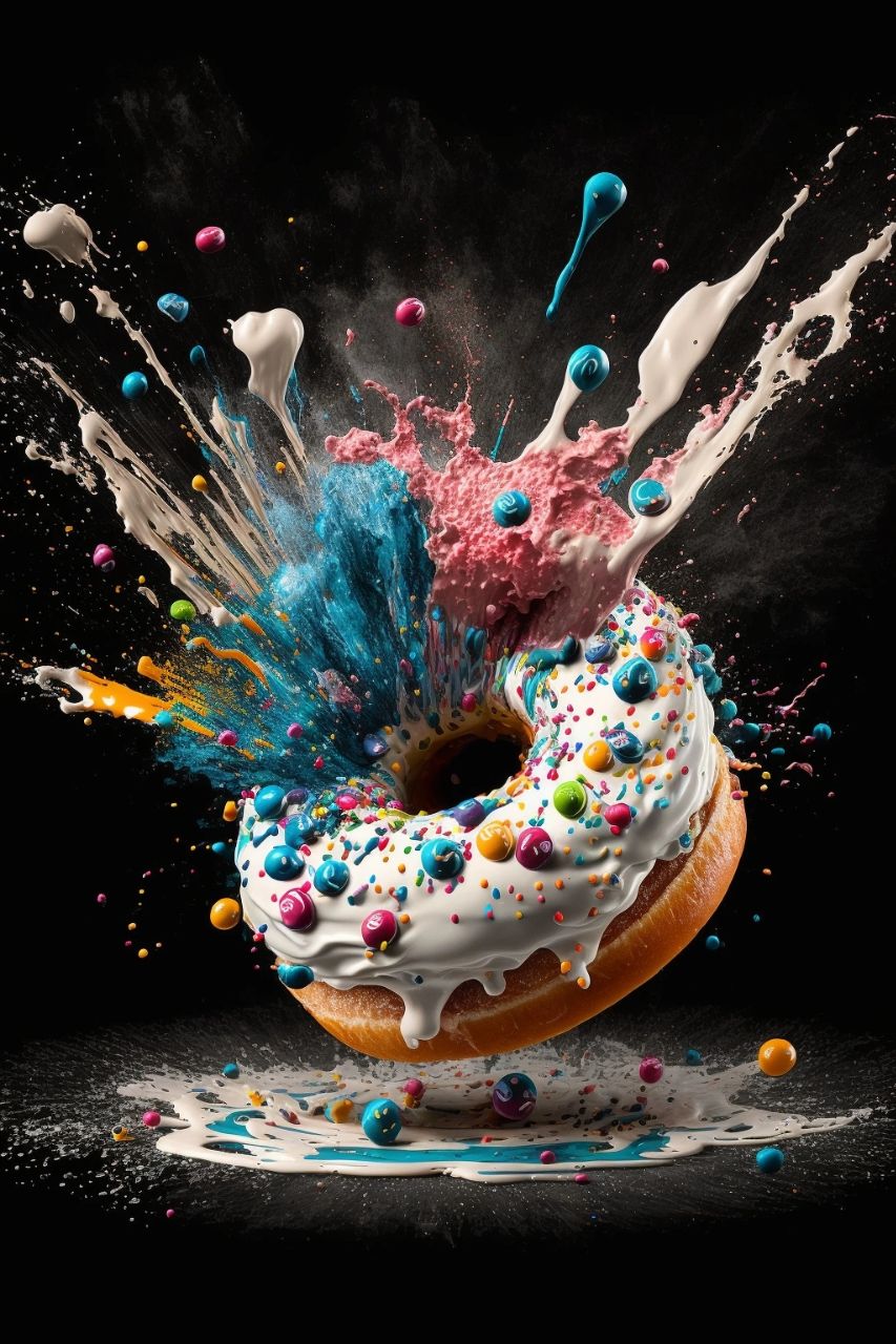 Midjourney prompt for exploding doughnut imagery