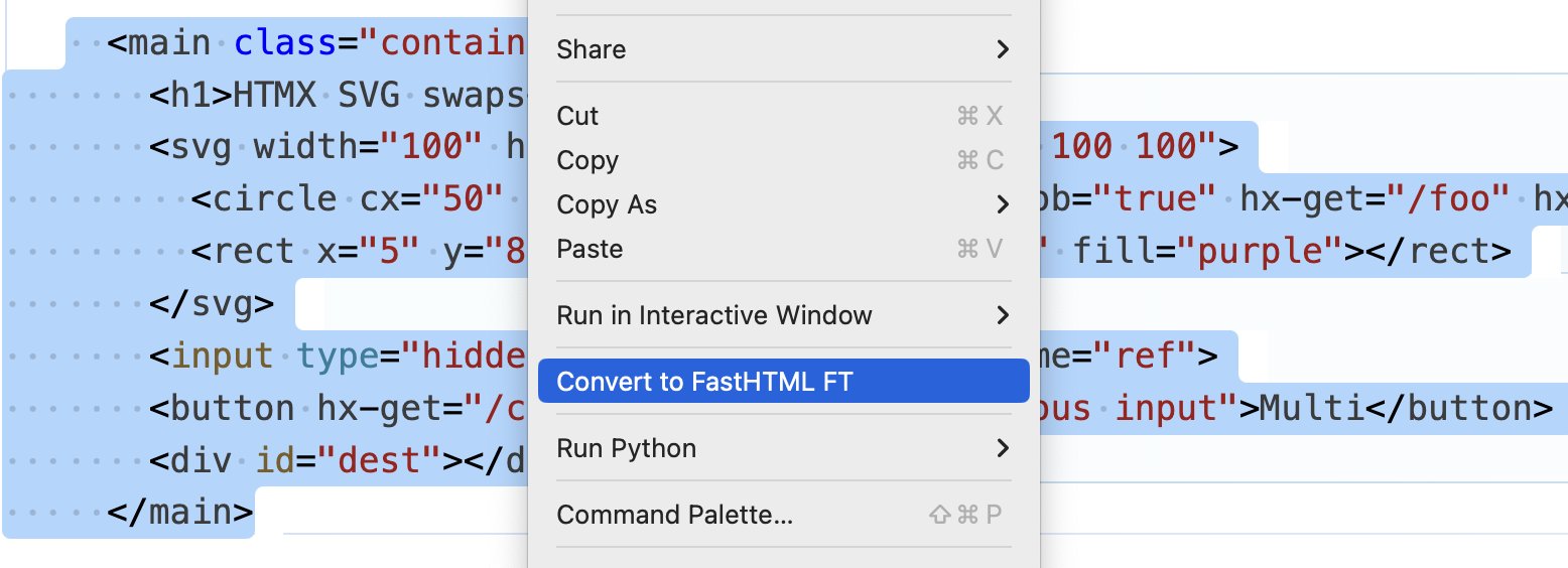 New VSCode Extension Converts HTML to FastHTML Components