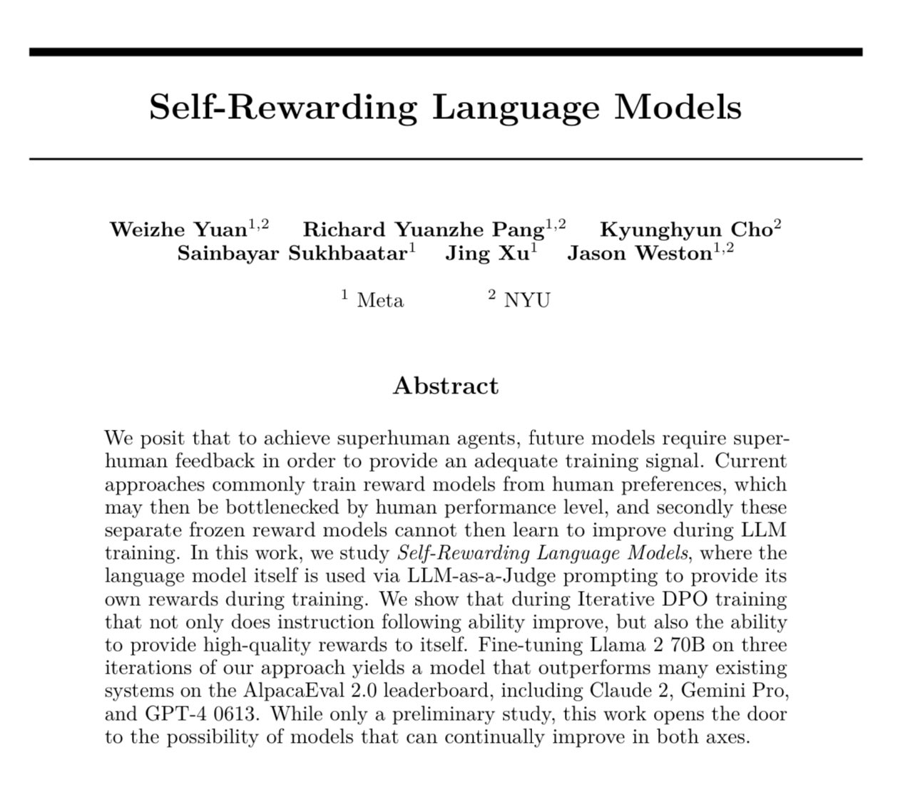 Meta’s Self-Rewarding Language Models Paper Released