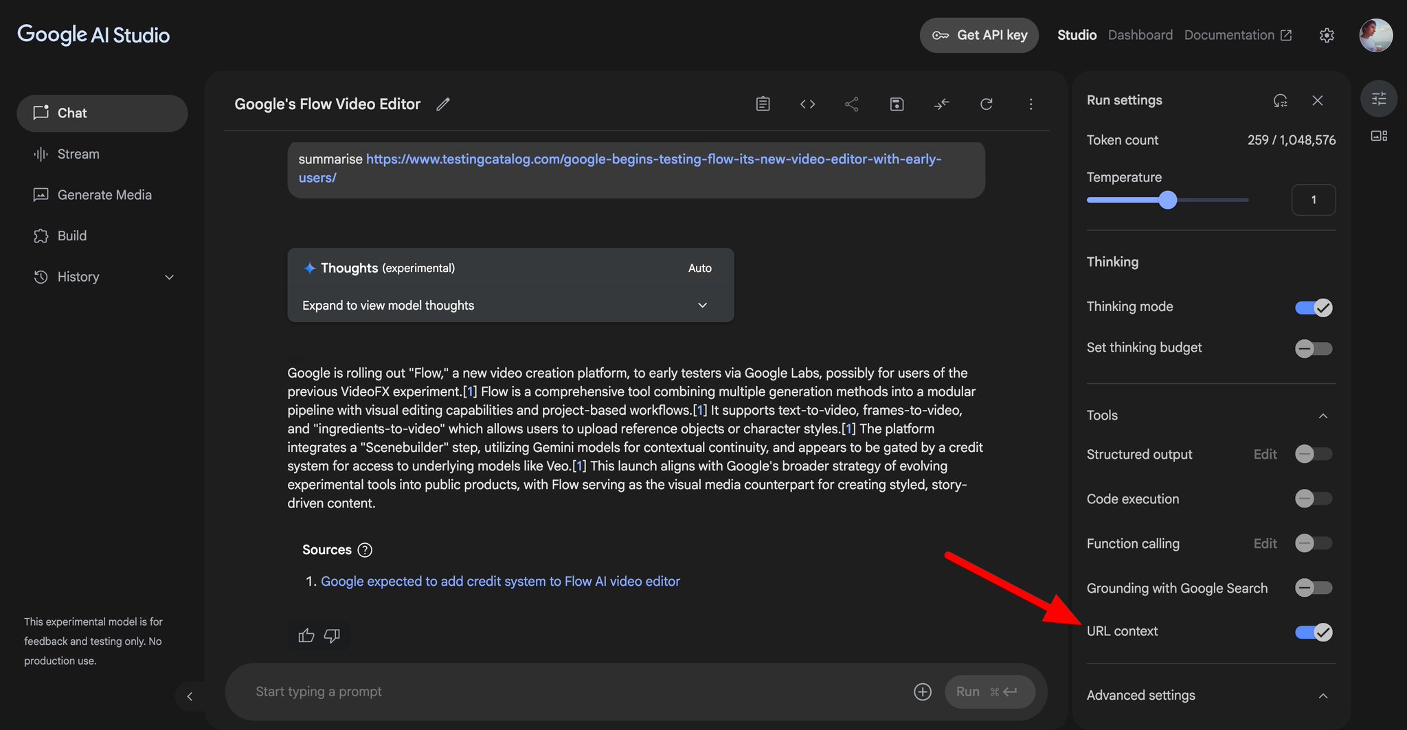 AI Studio fetches URLs without search grounding