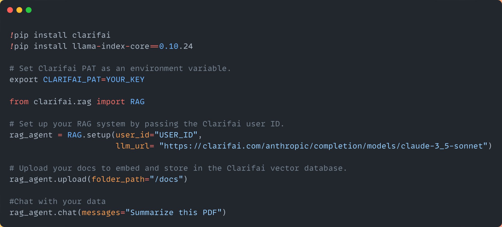 Build RAG System in 4 Lines Using Clarifai SDK