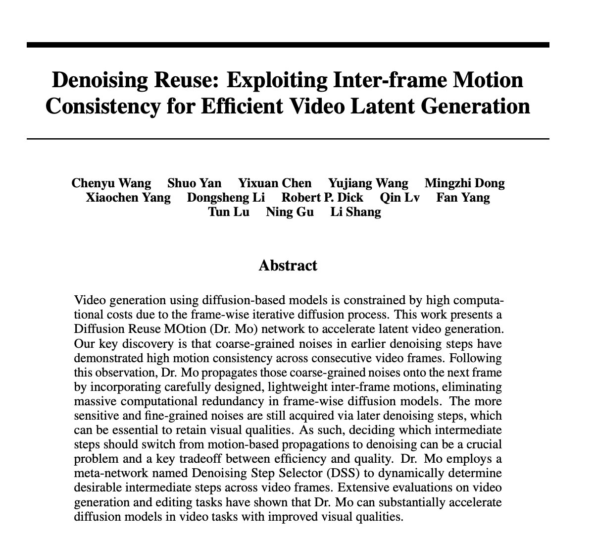 Denoising Reuse: Efficient Video Generation Through Motion Consistency