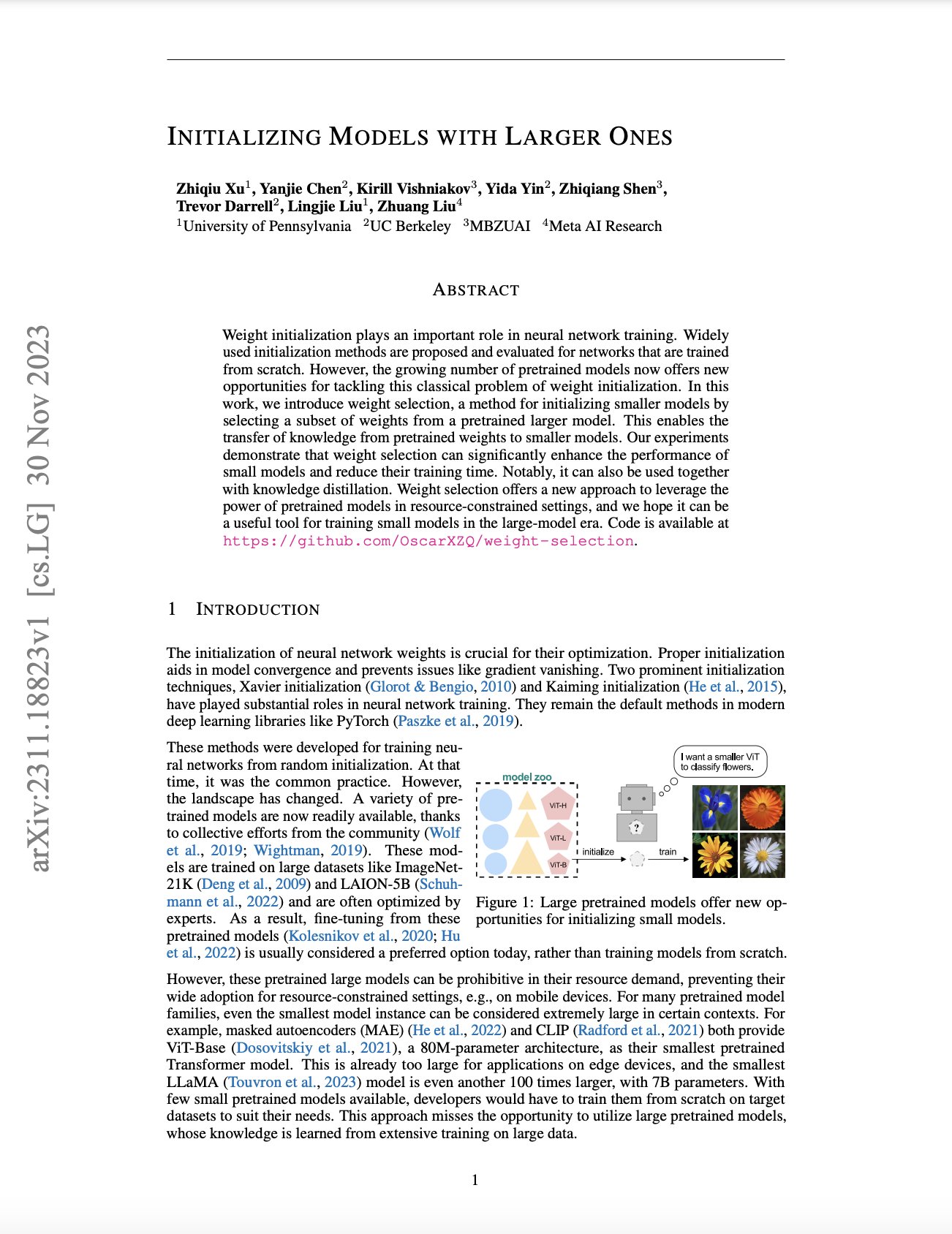 Initializing Deep Learning Models with Larger Models