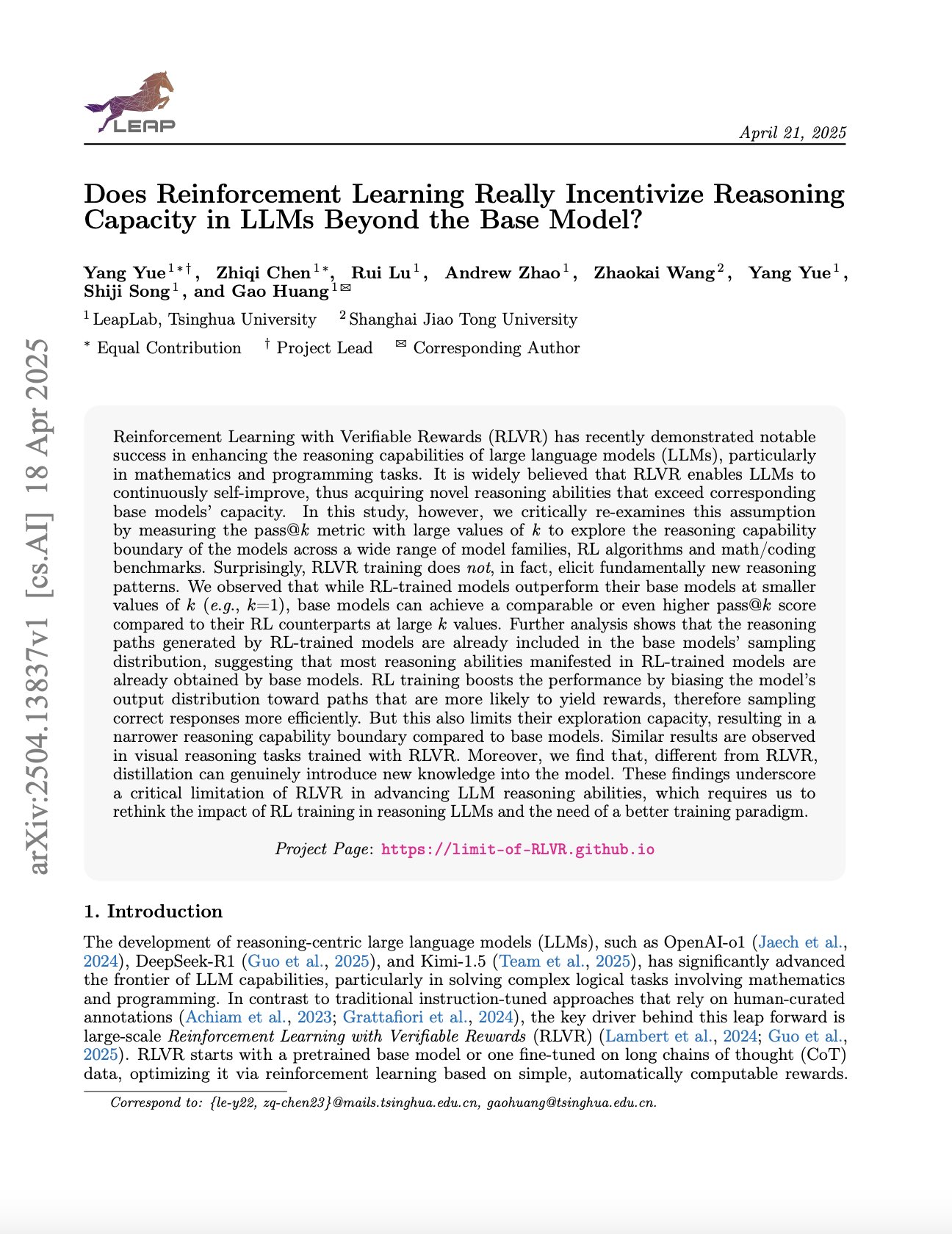 Does Reinforcement Learning Improve LLM Reasoning Beyond Base Models?