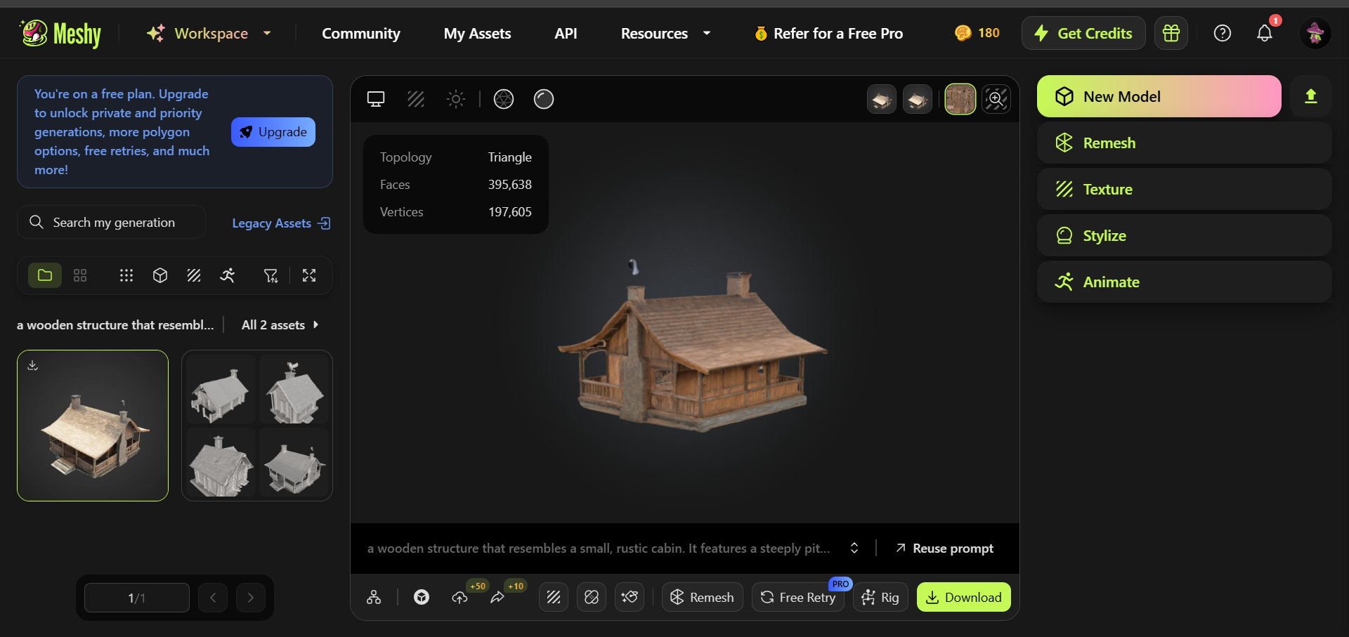 Meshy AI Creates Realistic Wooden Cabin 3D Model