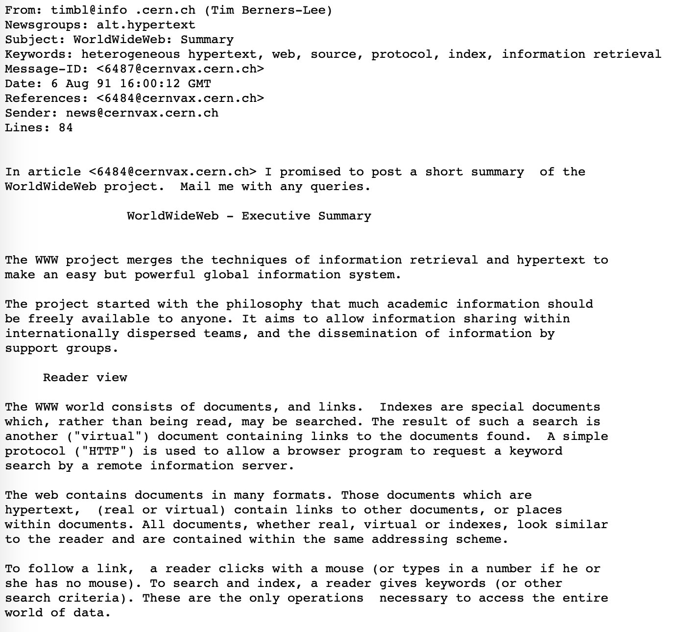 Tim Berners-Lee announces World Wide Web project in 1991
