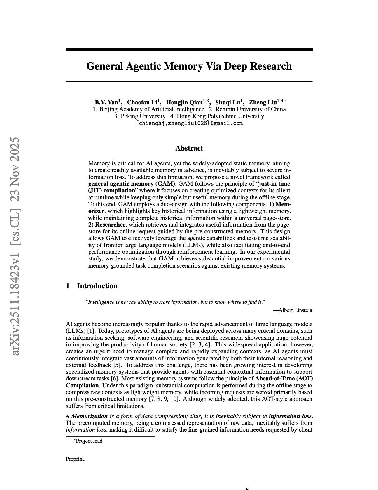 General Agentic Memory Via Deep Research Study