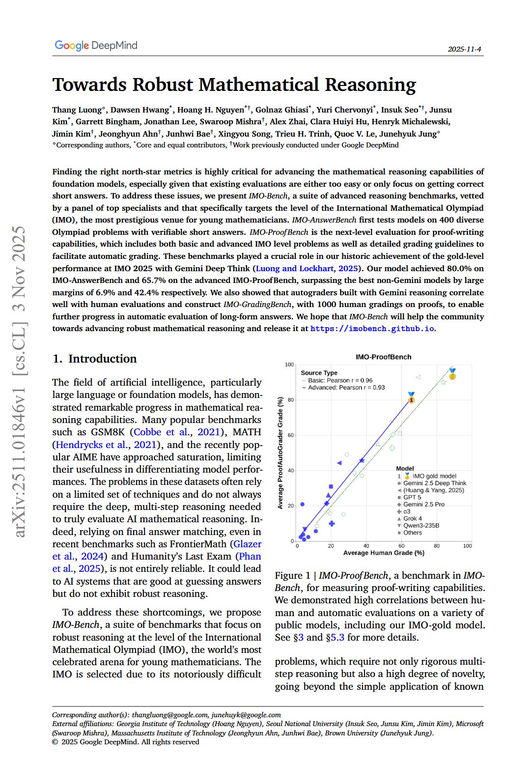 Google DeepMind Introduces IMO-Bench for Mathematical Reasoning