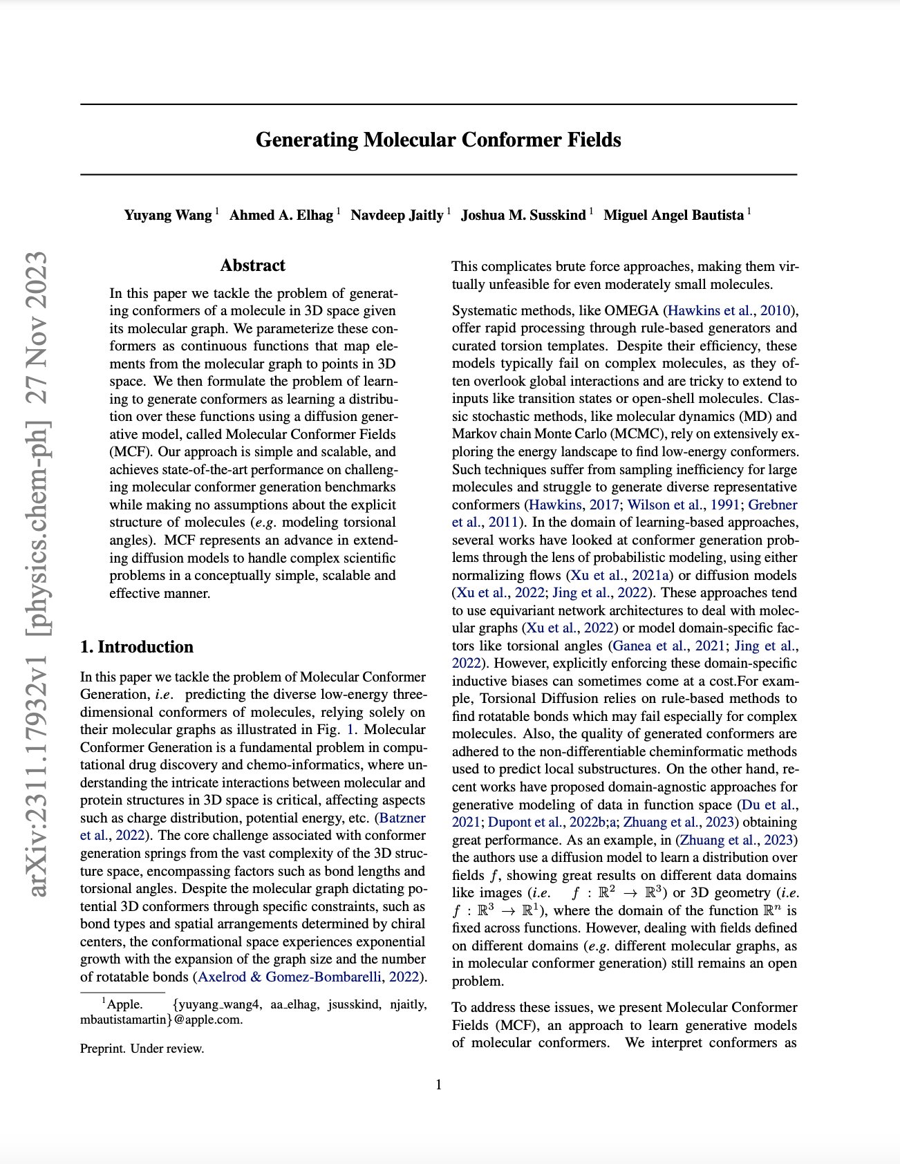 Wang et al. Generate Molecular Conformer Fields With AI