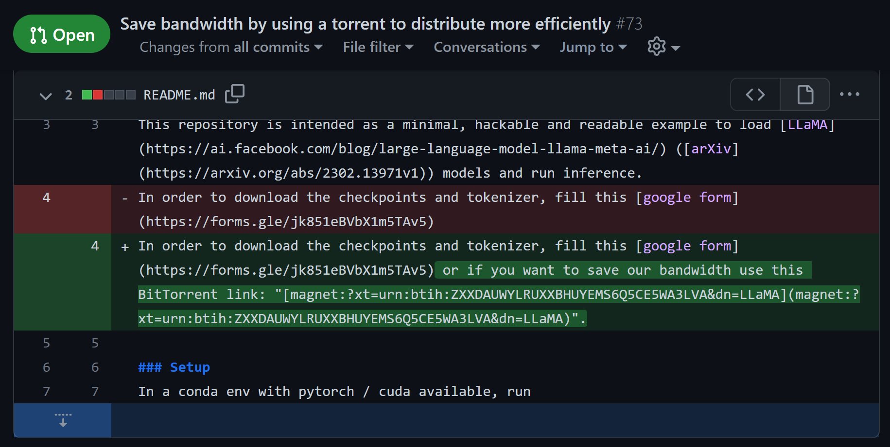 LLaMA Model Leaked Via BitTorrent Pull Request Distribution