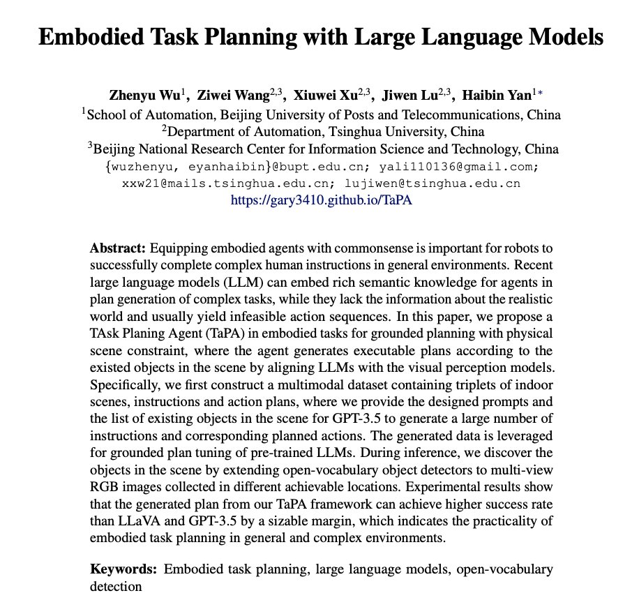 Embodied Task Planning with Large Language Models for Robots
