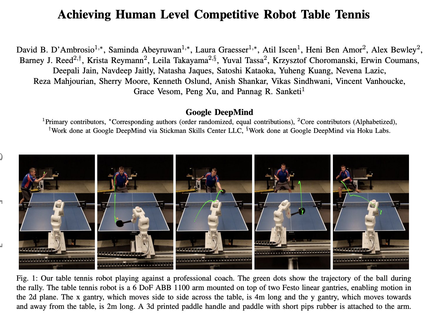 Google Announces Human-Level Competitive Robot Table Tennis Achievement