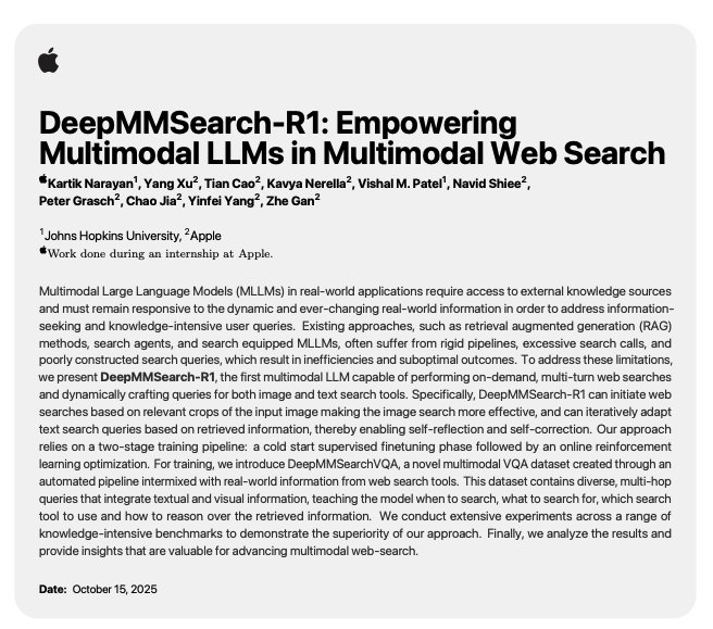 Apple DeepMMSearch-R1: Multimodal LLMs for Web Search