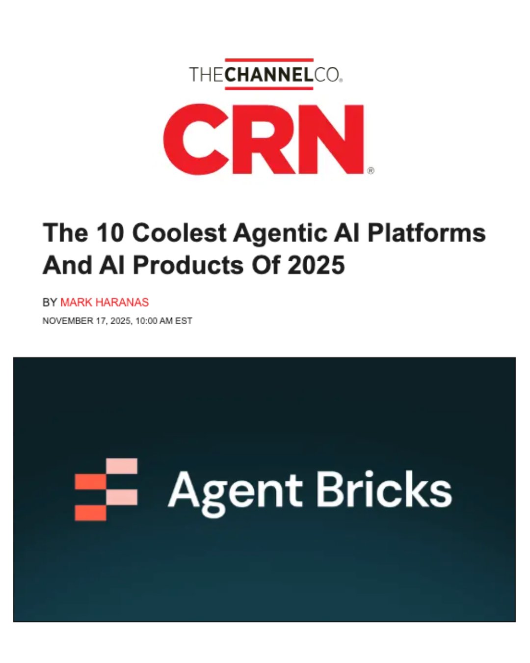 Agent Bricks Named Top Agentic AI Platform 2025