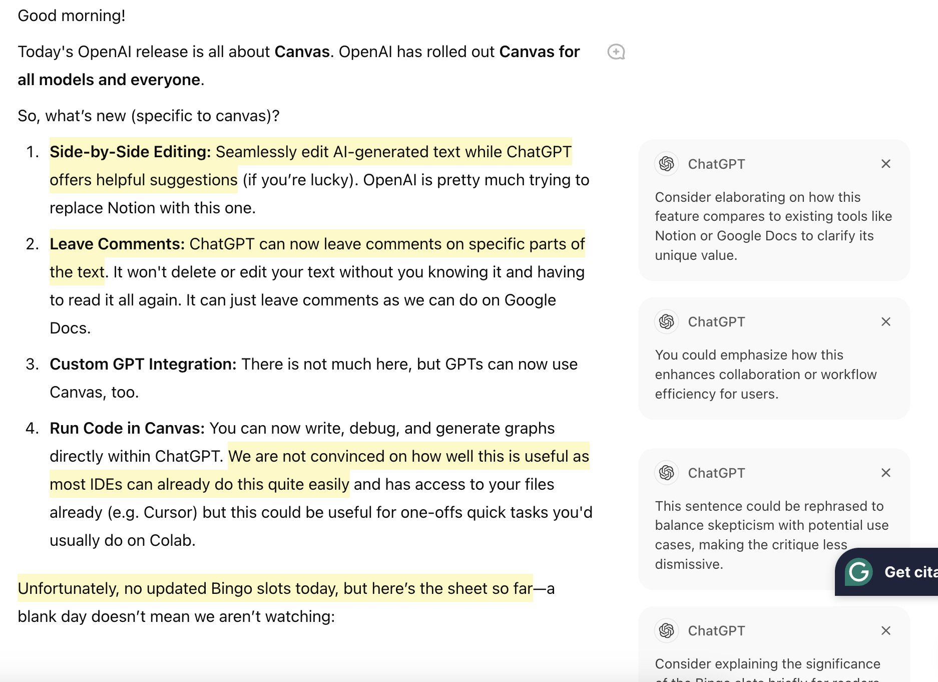 OpenAI Canvas: New Suggestion Feature for Collaborative Editing