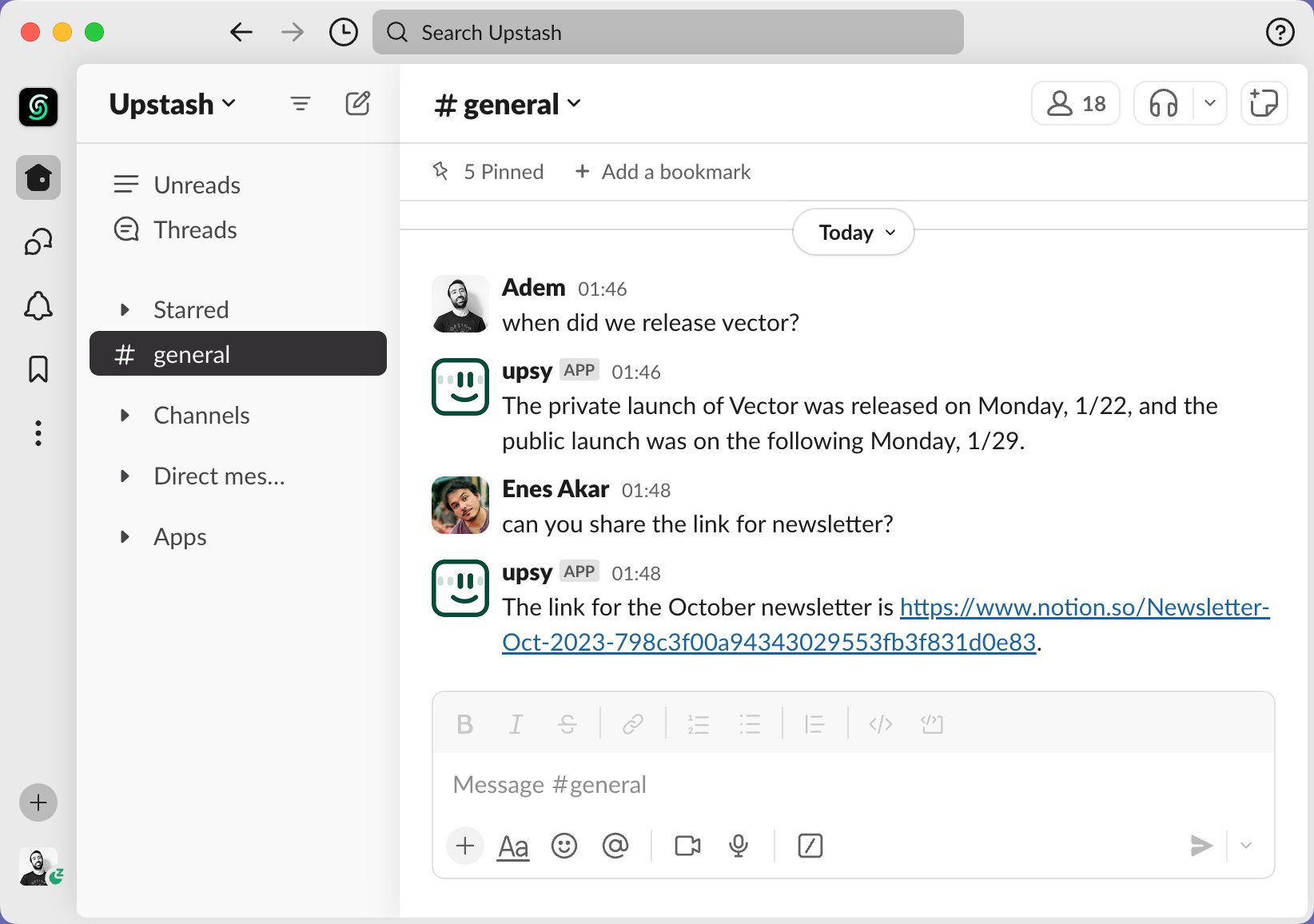 Upsy: Open Source Slack Bot for Conversation Memory