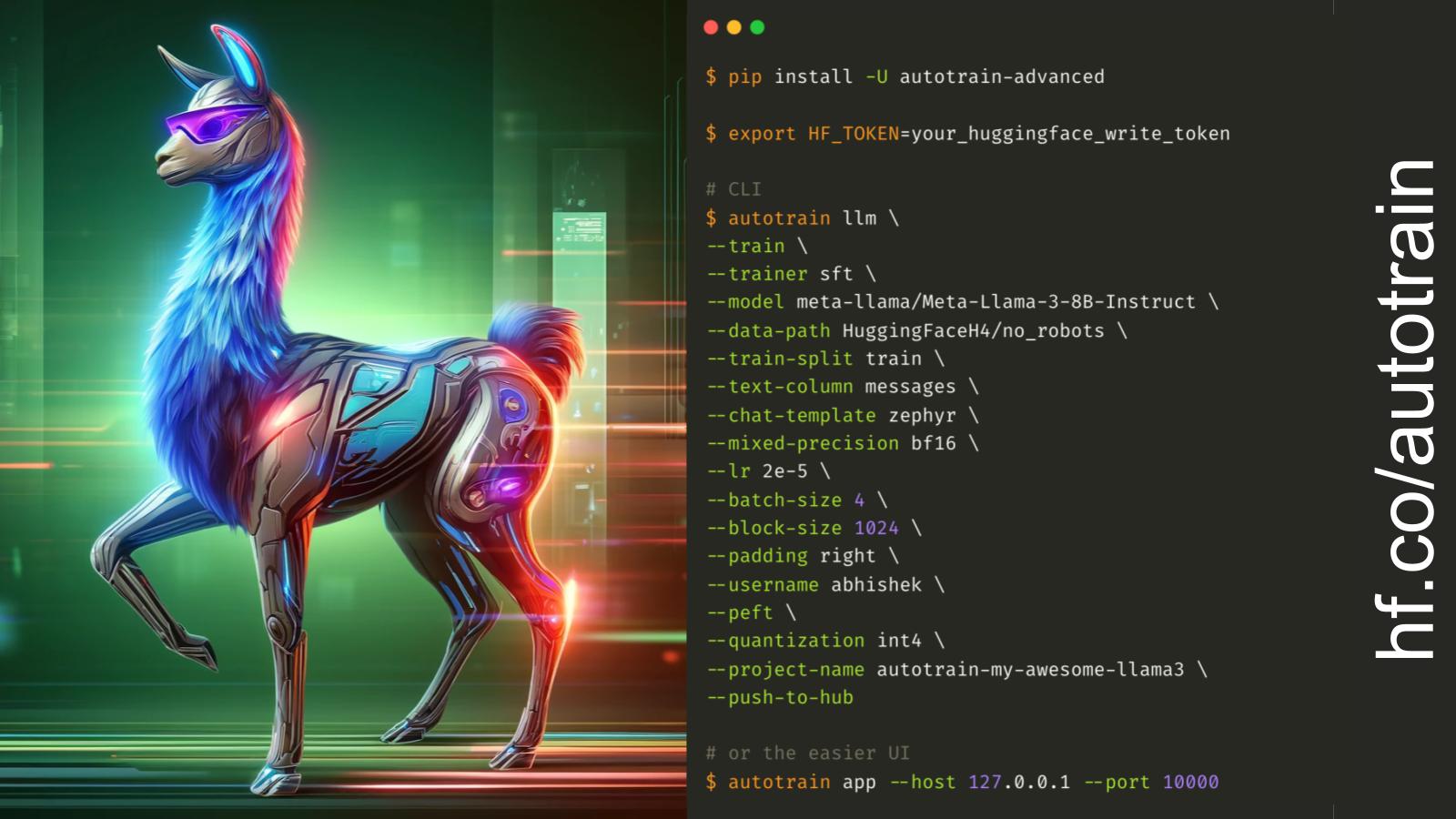 LLaMa3 Now Available with AutoTrain No-Code Fine-tuning