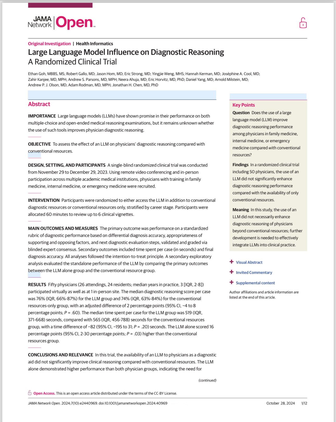 GPT4 Outperforms Doctors Alone in Diagnostic Accuracy