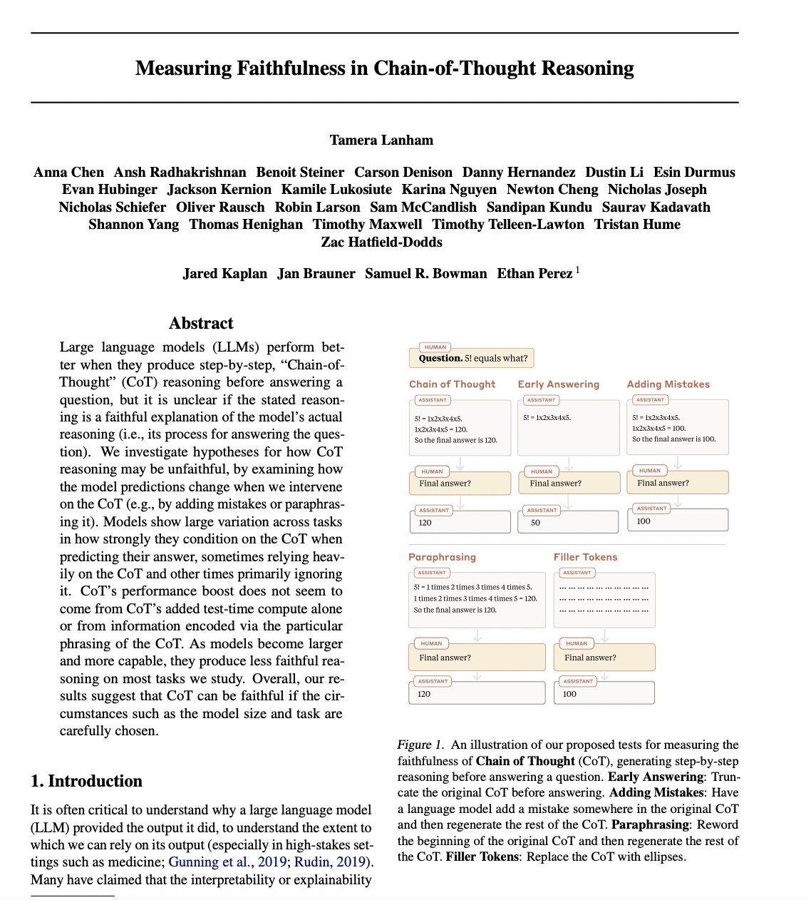 Measuring Faithfulness in Chain-of-Thought Reasoning
