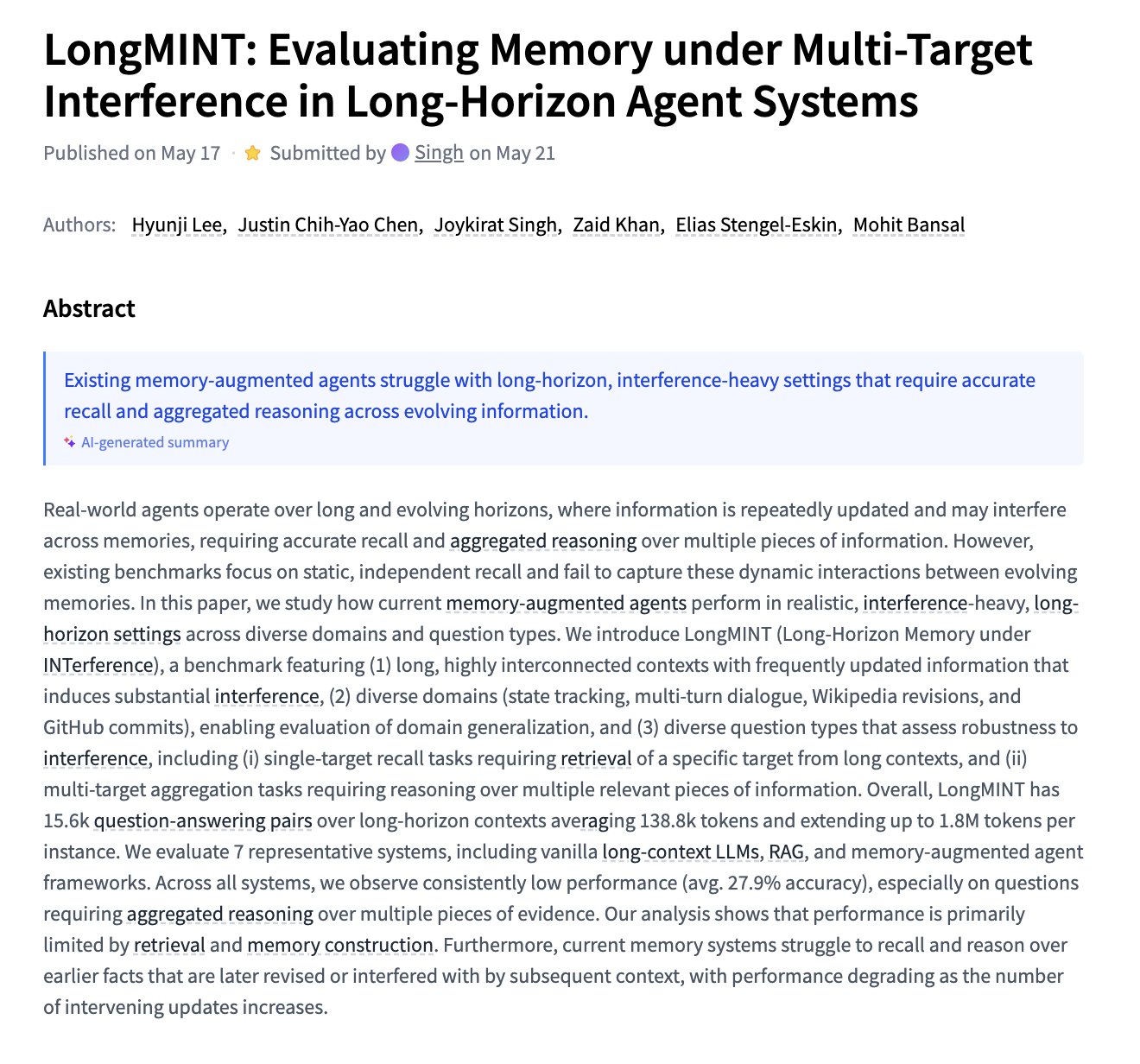 Evaluating Memory in Long-Horizon AI Agent Systems