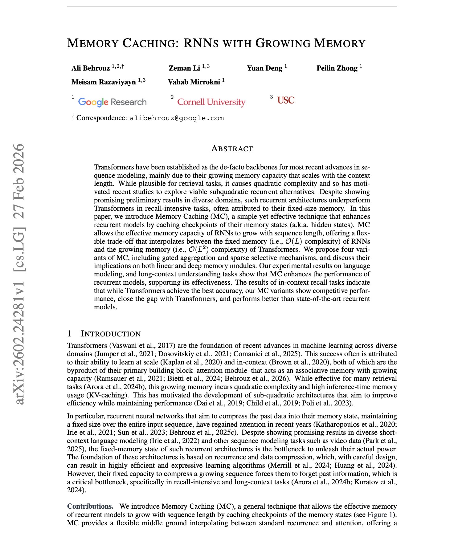 Google’s Memory Caching Solves Classic RNN Limitation Problem